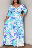 Camouflage Casual Geometric Print Lace Up Contrast V Neck Printed Plus Size Dresses