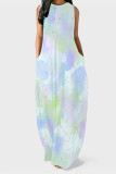 Pink Casual Geometric Print Flowers Pocket Contrast O Neck Printed Dresses