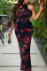 Black Sexy Print Flower Shape Long Dresses