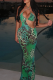 Green Sexy Leopard Print Hollow Out Sling Dresses