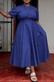 Rose Red Casual Daily Print Basic V Neck Long Plus Size Dresses
