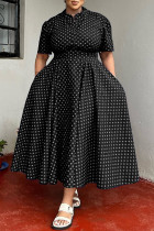 Black Casual Daily Print Basic V Neck Long Plus Size Dresses