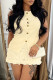 Apricot Casual Solid Color Flowers Buttons O Neck Sleeveless Two Pieces