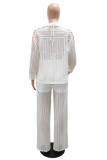 White Sexy Patchwork See-Through Turndown Collar Long Sleeve Three Piece Set