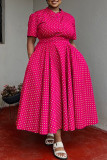 Rose Red Casual Daily Print Basic V Neck Long Plus Size Dresses