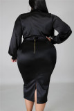 Red Fashion Sexy Solid Basic Turndown Collar Plus Size Set