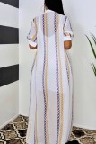White Casual Chain print See-Through Cardigan Turndown Collar Outerwear