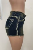 Blue Sexy Casual Street Daily Patchwork Basic Mid Waist Regular Denim Shorts