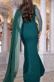 Blue Elegant Solid Color Hot Drill O Neck Long Dresses