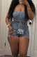 Blue Sexy Solid Color Strap Design Spaghetti Strap Sleeveless Two Pieces