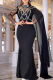 Black Elegant Solid Color Hot Drill O Neck Long Dresses