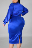 Red Fashion Sexy Solid Basic Turndown Collar Plus Size Set