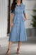 Light Blue Casual Daily Solid Color Buttons Turndown Collar Short Sleeve Regular Denim Dresses