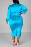 Red Fashion Sexy Solid Basic Turndown Collar Plus Size Set