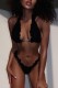 Black Hot Solid Color Stringy Selvedge Belted Swimwears (Without Paddings)