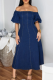 Deep Blue Sexy Solid Color Zipper Square Neck Short Sleeve Boot Cut Denim Dresses