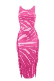 Coffee Casual Print Tassel O Neck Sleeveless Two Pieces