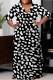 Black Casual Striped Print With Belt Contrast V Neck Printed Plus Size Dresses