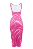 Coffee Casual Print Tassel O Neck Sleeveless Two Pieces