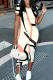 Beige Casual Print Contrast O Neck Wrapped Skirt Dresses