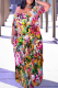 Multicolor Casual Print Pocket Slit V Neck Long Dresses