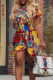 Yellow Red Sexy Print Slit O Neck Irregular Dresses