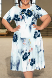 Multicolor Casual Print Patchwork O Neck Long Plus Size Dresses