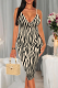 Stripe Sexy Print Patchwork Spaghetti Strap Wrapped Skirt Dresses