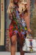 Multicolor Sexy Print Slit O Neck Irregular Dresses