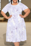 Multicolor Casual Print Patchwork O Neck Long Plus Size Dresses