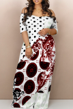 Green Casual Print Patchwork Off Shoulder Long Dresses