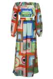Colour Casual Print Patchwork Off Shoulder Plus Size Two Pieces