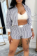 Black Casual Stripe Buckle Turndown Collar Long Sleeve Two Pieces