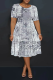 Grey Casual Print Patchwork O Neck Long Plus Size Dresses