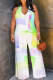 Light Color Casual Print Backless Halter Loose Jumpsuits