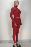 Grey Fashion Sexy adult Ma'am Letter Solid Two Piece Suits pencil Long Sleeve Two Pieces