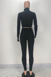 Grey Fashion Sexy adult Ma'am Letter Solid Two Piece Suits pencil Long Sleeve Two Pieces