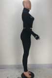 Grey Fashion Sexy adult Ma'am Letter Solid Two Piece Suits pencil Long Sleeve Two Pieces