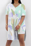 White Casual Print Slit V Neck Short Sleeve Two Pieces