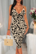 Black khaki Sexy Print Patchwork Spaghetti Strap Wrapped Skirt Dresses