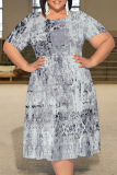 Multicolor Casual Print Patchwork O Neck Long Plus Size Dresses