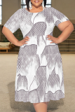 Multicolor Casual Print Patchwork O Neck Long Plus Size Dresses