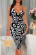 Black And White Sexy Print Patchwork Spaghetti Strap Wrapped Skirt Dresses