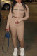 Khaki Fashion Sexy adult Ma'am Letter Solid Two Piece Suits pencil Long Sleeve Two Pieces