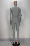 Grey Fashion Sexy adult Ma'am Letter Solid Two Piece Suits pencil Long Sleeve Two Pieces