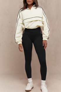 Black Casual Solid Color Zipper Contrast Zipper Collar Long Sleeve Two Pieces