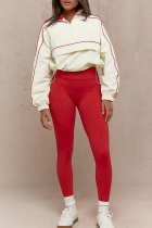 Red Casual Solid Color Zipper Contrast Zipper Collar Long Sleeve Two Pieces
