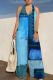 The cowboy blue Casual Print Backless Strap Design Halter Loose Jumpsuits