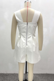White Sexy Solid Color Hollow Out Cross Straps Asymmetrical Collar Loose Rompers