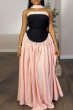 Pink Black Elegant Contrast Strapless Long Dresses